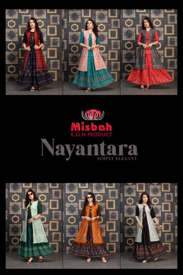 Misbah Nayantara Designer Rayon Gold Print Kurti With Skirt